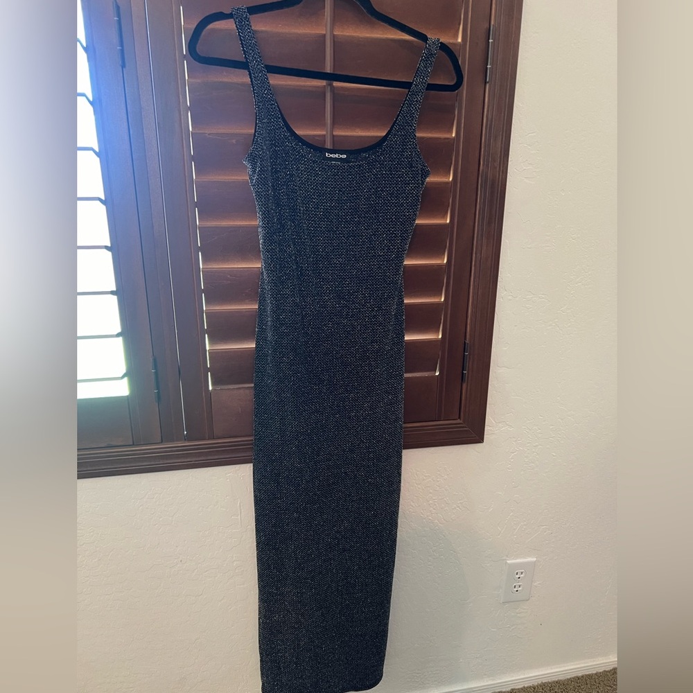 One time used BEBE dress size S stretch sparkle black